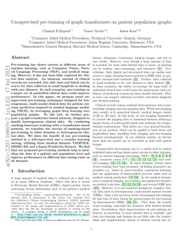 Unsupervised pre-training of graph transformers on patient population
  graphs