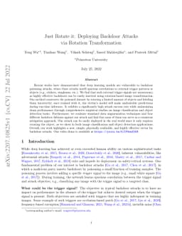 Just Rotate it: Deploying Backdoor Attacks via Rotation Transformation