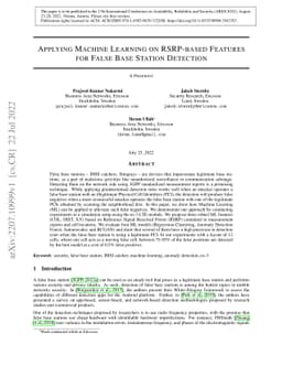 Applying Machine Learning on RSRP-based Features for False Base Station
  Detection