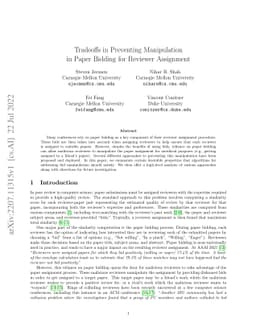 Tradeoffs in Preventing Manipulation in Paper Bidding for Reviewer
  Assignment