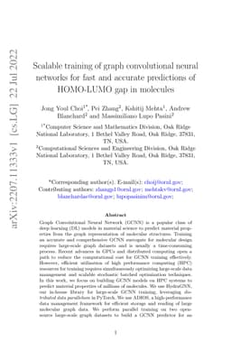 Scalable training of graph convolutional neural networks for fast and
  accurate predictions of HOMO-LUMO gap in molecules