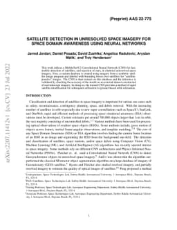 Satellite Detection in Unresolved Space Imagery for Space Domain
  Awareness Using Neural Networks