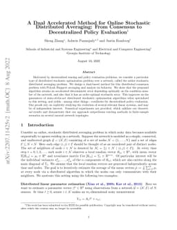 A Dual Accelerated Method for Online Stochastic Distributed Averaging:
  From Consensus to Decentralized Policy Evaluation