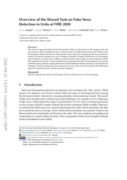 Overview of the Shared Task on Fake News Detection in Urdu at FIRE 2020