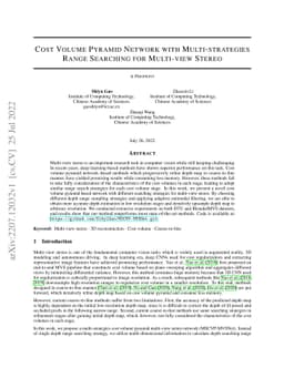 Cost Volume Pyramid Network with Multi-strategies Range Searching for
  Multi-view Stereo
