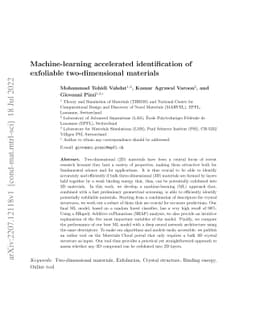 Machine-learning accelerated identification of exfoliable
  two-dimensional materials