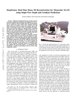 DeepFusion: Real-Time Dense 3D Reconstruction for Monocular SLAM using
  Single-View Depth and Gradient Predictions