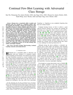 Continual Few-Shot Learning with Adversarial Class Storage