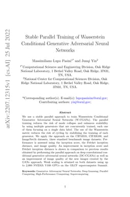 Stable Parallel Training of Wasserstein Conditional Generative
  Adversarial Neural Networks