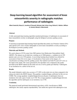 Deep learning-based algorithm for assessment of knee osteoarthritis
  severity in radiographs matches performance of radiologists