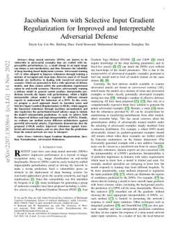 Jacobian Norm with Selective Input Gradient Regularization for Improved
  and Interpretable Adversarial Defense