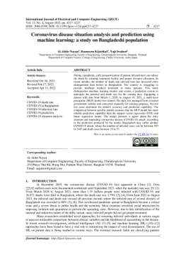 Coronavirus disease situation analysis and prediction using machine
  learning: a study on Bangladeshi population
