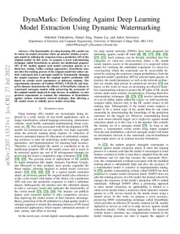 DynaMarks: Defending Against Deep Learning Model Extraction Using
  Dynamic Watermarking