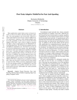 Post-Train Adaptive MobileNet for Fast Anti-Spoofing