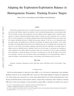 Adapting the Exploration-Exploitation Balance in Heterogeneous Swarms:
  Tracking Evasive Targets