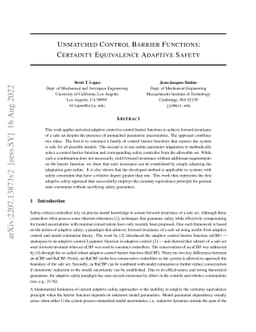 Unmatched Control Barrier Functions: Certainty Equivalence Adaptive
  Safety