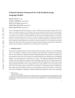 A Hazard Analysis Framework for Code Synthesis Large Language Models