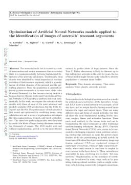 Optimization of Artificial Neural Networks models applied to the
  identification of images of asteroids' resonant arguments