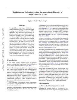 Exploiting and Defending Against the Approximate Linearity of Apple's
  NeuralHash