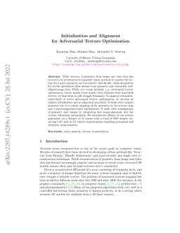 Initialization and Alignment for Adversarial Texture Optimization