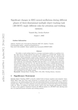 Significant changes in EEG neural oscillations during different phases
  of three-dimensional multiple object tracking task (3D-MOT) imply different
  roles for attention and working memory