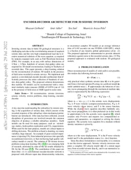 Encoder-Decoder Architecture for 3D Seismic Inversion