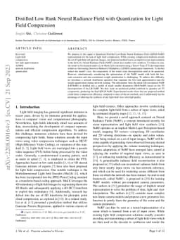 Distilled Low Rank Neural Radiance Field with Quantization for Light
  Field Compression