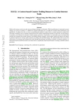 ELF22: A Context-based Counter Trolling Dataset to Combat Internet
  Trolls