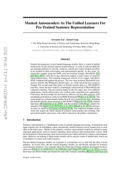 Masked Autoencoders As The Unified Learners For Pre-Trained Sentence
  Representation