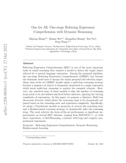 One for All: One-stage Referring Expression Comprehension with Dynamic
  Reasoning