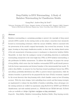 Deep Fidelity in DNN Watermarking: A Study of Backdoor Watermarking for
  Classification Models