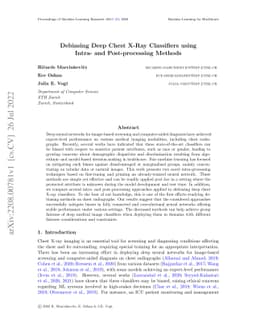 Debiasing Deep Chest X-Ray Classifiers using Intra- and Post-processing
  Methods