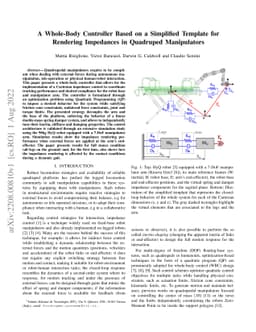 A Whole-Body Controller Based on a Simplified Template for Rendering
  Impedances in Quadruped Manipulators