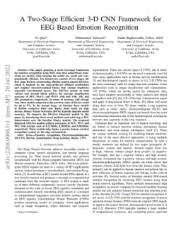 A Two-Stage Efficient 3-D CNN Framework for EEG Based Emotion
  Recognition