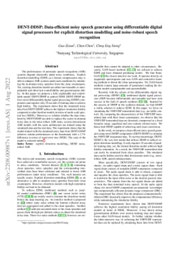 DENT-DDSP: Data-efficient noisy speech generator using differentiable
  digital signal processors for explicit distortion modelling and noise-robust
  speech recognition