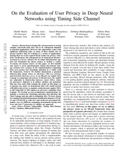 On the Evaluation of User Privacy in Deep Neural Networks using Timing
  Side Channel