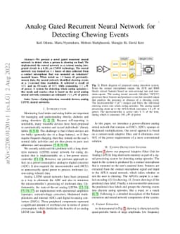 Analog Gated Recurrent Neural Network for Detecting Chewing Events