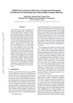 BEIKE NLP at SemEval-2022 Task 4: Prompt-Based Paragraph Classification
  for Patronizing and Condescending Language Detection