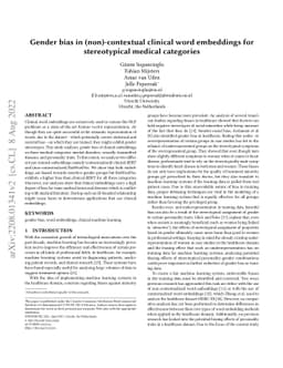 Gender bias in (non)-contextual clinical word embeddings for
  stereotypical medical categories