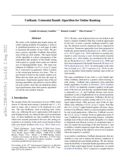 UniRank: Unimodal Bandit Algorithm for Online Ranking