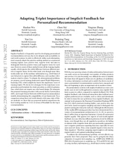 Adapting Triplet Importance of Implicit Feedback for Personalized
  Recommendation