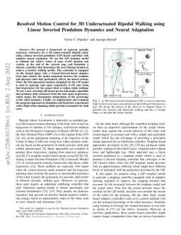 Resolved Motion Control for 3D Underactuated Bipedal Walking using
  Linear Inverted Pendulum Dynamics and Neural Adaptation