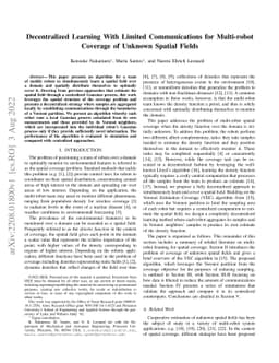 Decentralized Learning With Limited Communications for Multi-robot
  Coverage of Unknown Spatial Fields