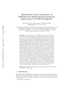 Multi-Feature Vision Transformer via Self-Supervised Representation
  Learning for Improvement of COVID-19 Diagnosis