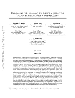 End-to-end deep learning for directly estimating grape yield from
  ground-based imagery