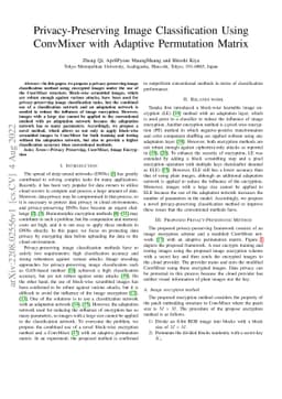 Privacy-Preserving Image Classification Using ConvMixer with Adaptive
  Permutation Matrix