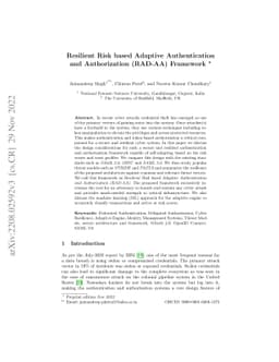 Resilient Risk based Adaptive Authentication and Authorization (RAD-AA)
  Framework