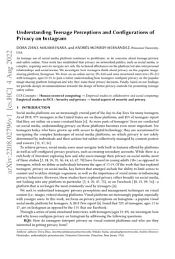 Understanding Teenage Perceptions and Configurations of Privacy on
  Instagram