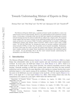 Towards Understanding Mixture of Experts in Deep Learning