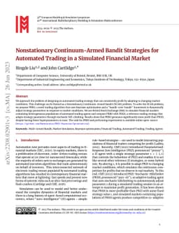 Nonstationary Continuum-Armed Bandit Strategies for Automated Trading in
  a Simulated Financial Market